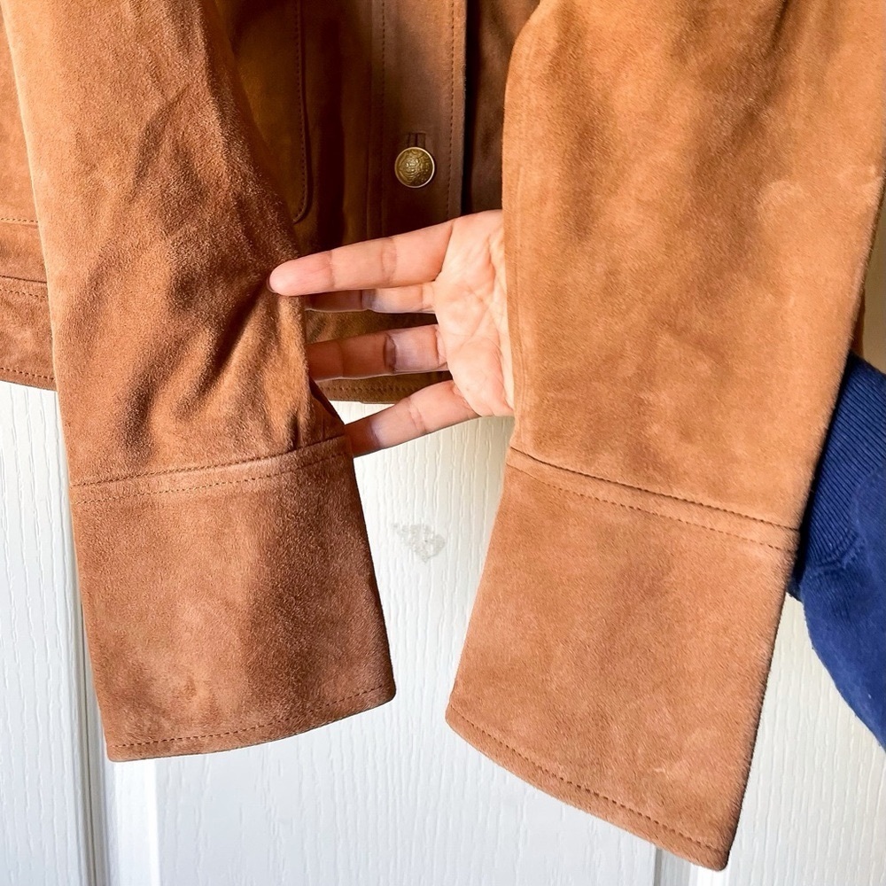 Sézane Terry Jacket Gold Buttoned Camel Suede Goat Leather FR 34 NWT - Picture 4 of 13